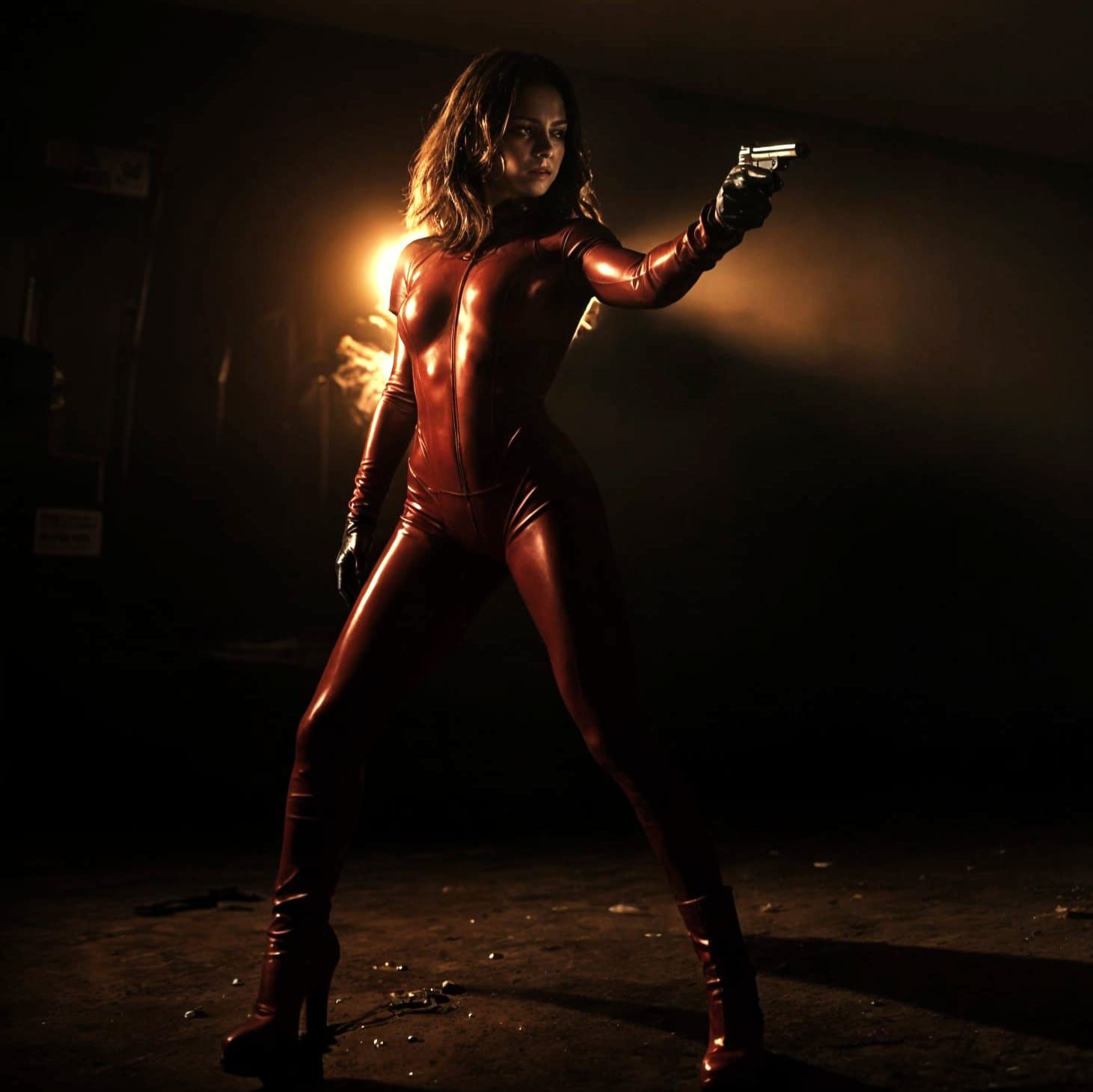 Sultry Crime Scene in Vibrant Red and Warm White Lighting