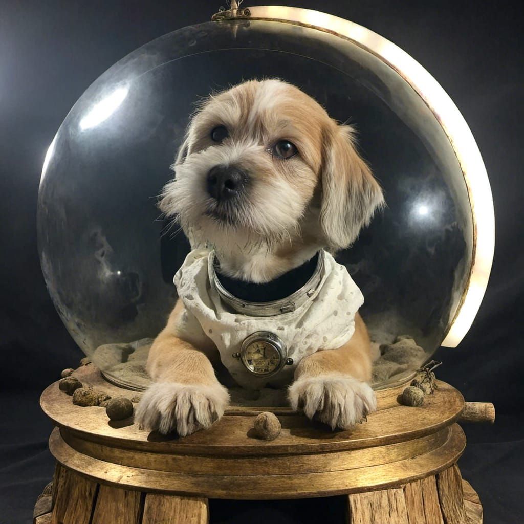 Astronaut Dog Floating Around the Moon
