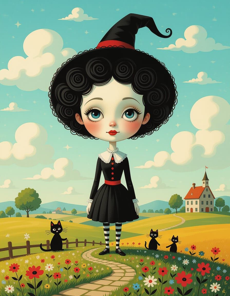 Whimsical Landscape with Surreal Figures, Joyful Masterpiece