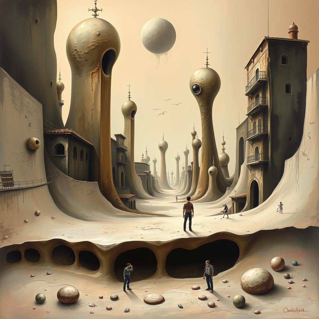Surrealist Oil Painting of a Melting City