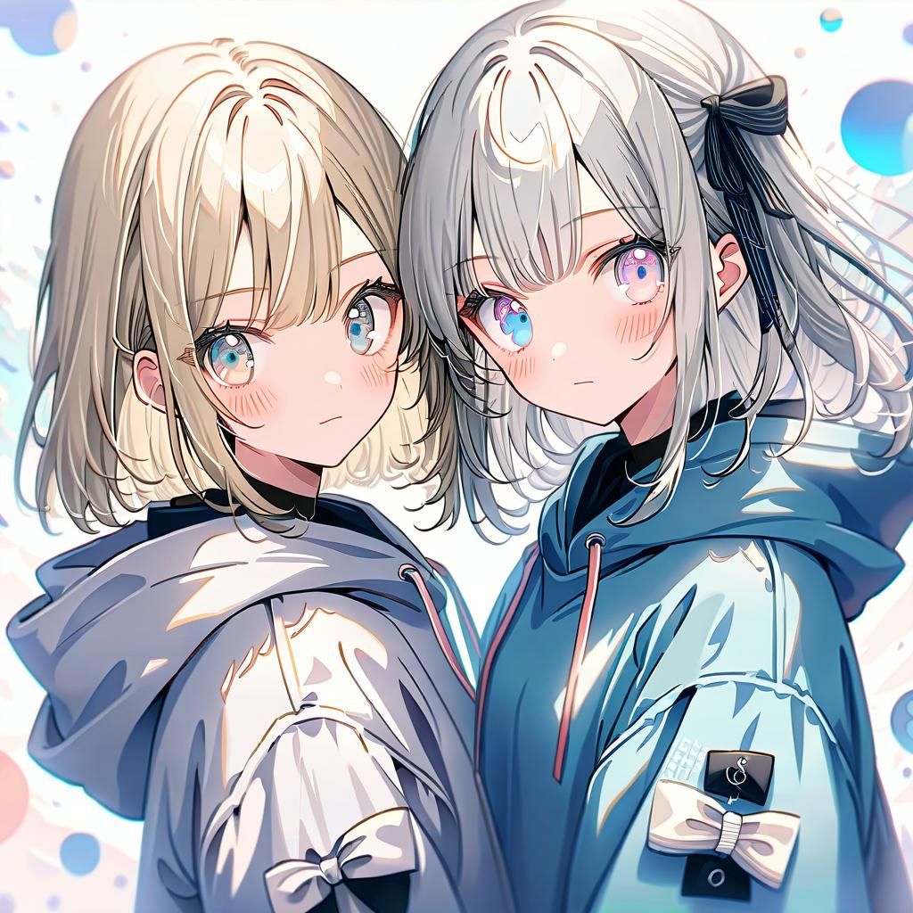 Anime Girls Portrait: Blonde and Pink Haired Friends
