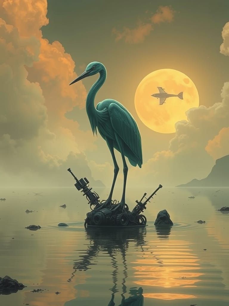 Glass Heron in Alien Methane Lake, Cyberpunk Style