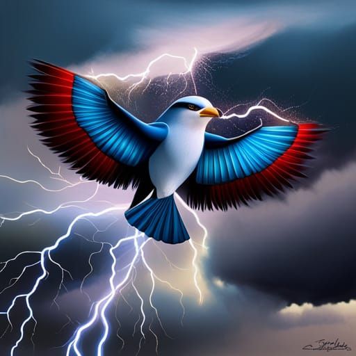 Native Amercan Thunderbird, Birds made  electricity,  Wings making lightning strikes, Lightning , Tail feathers trailing...