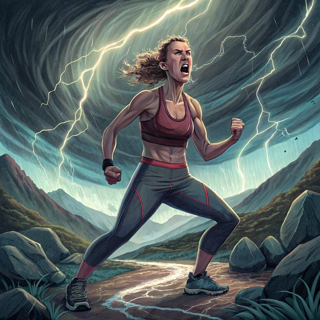 Strong Woman Stands Firm Amidst Turbulent Storm