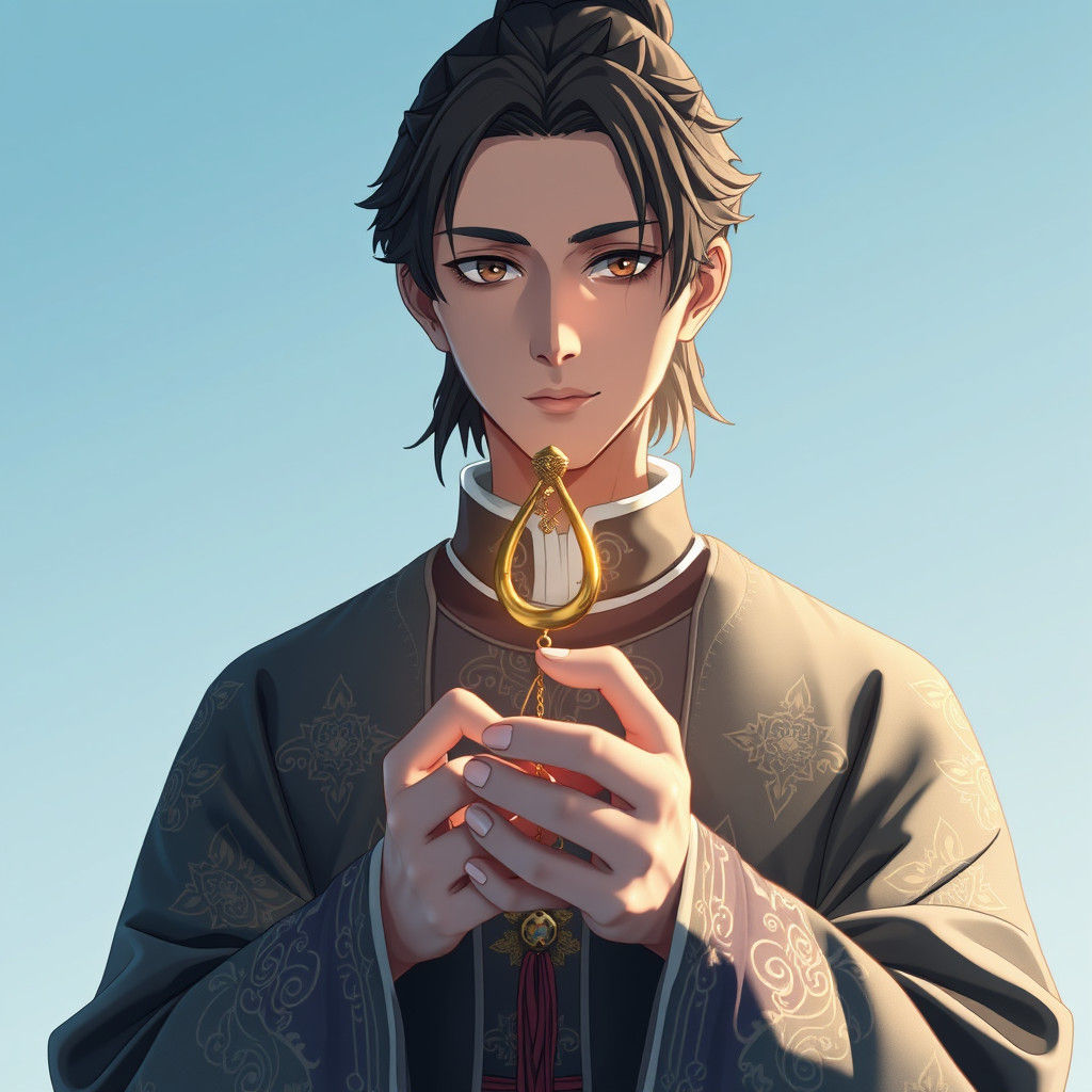 Priest Blesses Fishing Hook in Anime Style