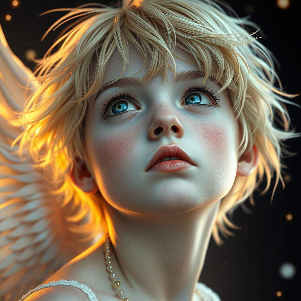 Ethereal Wind Child Portrait in Art Nouveau Style