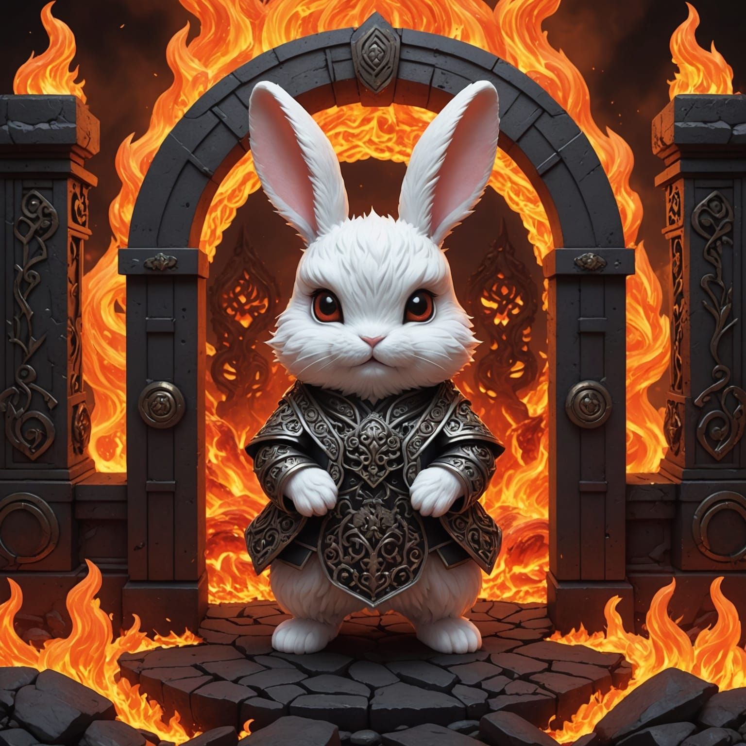 Chibi Three-Headed Bunny Guardian of Hell Gates