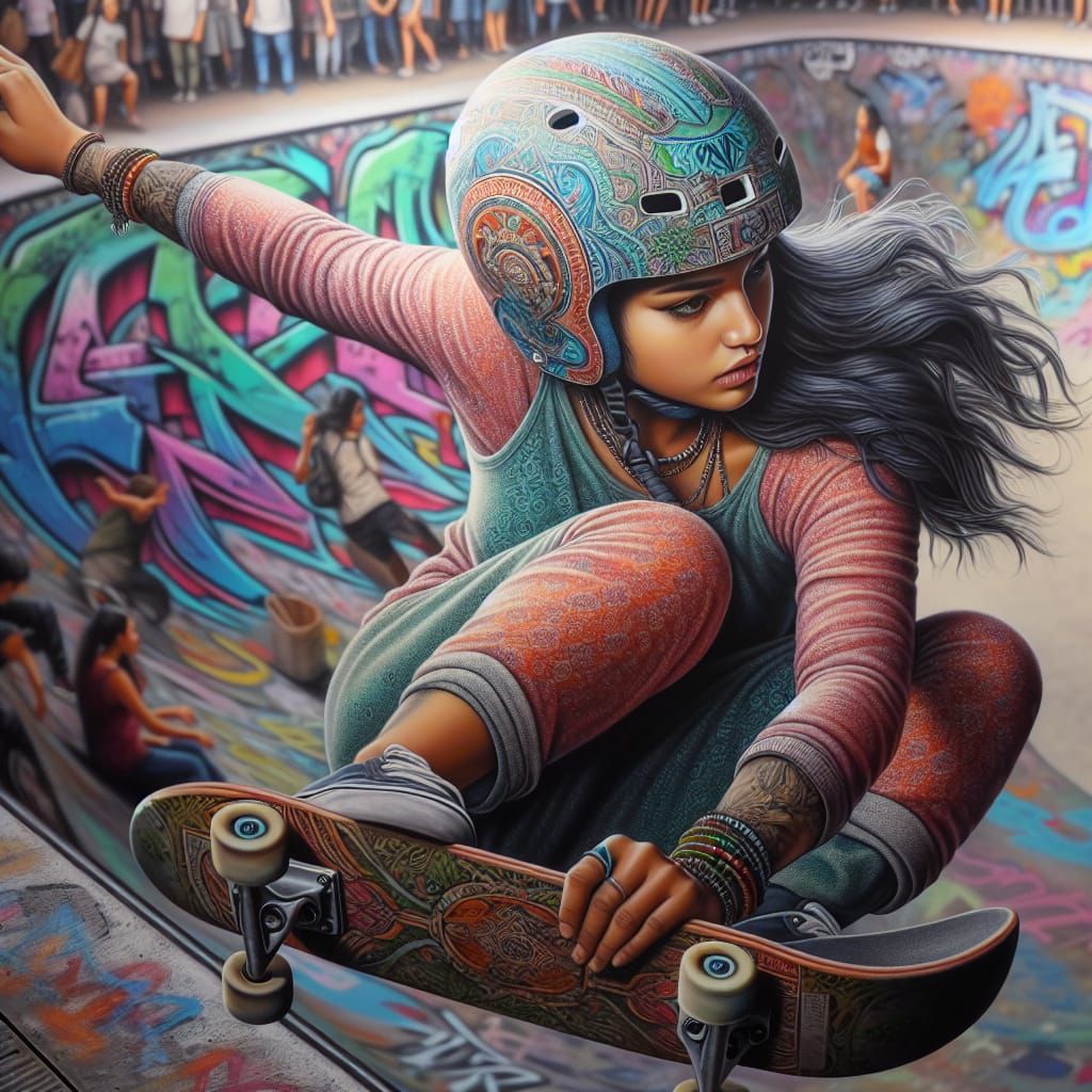 South Asian Skater Girl Performing a Flip