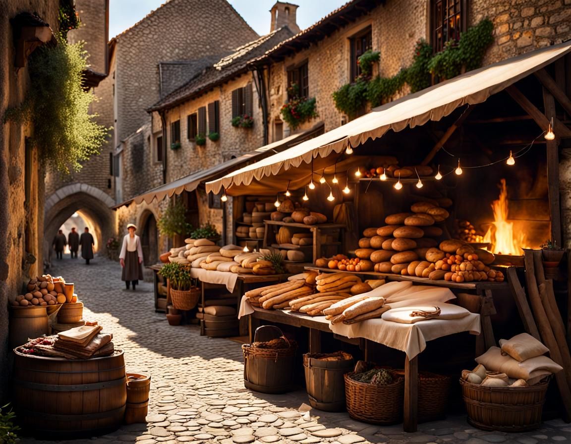 Bread stand on medieval market