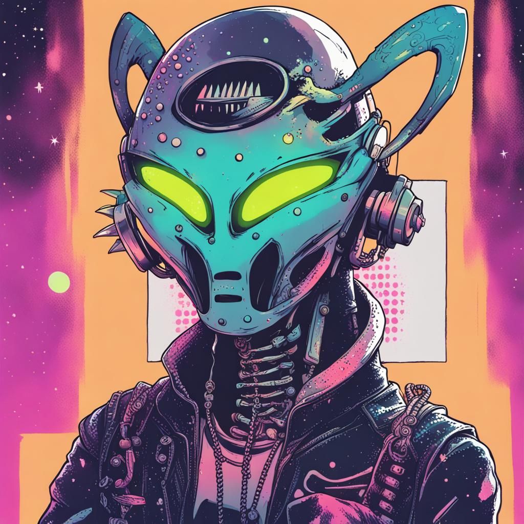 Cosmic Alien Landscape in Punk Style