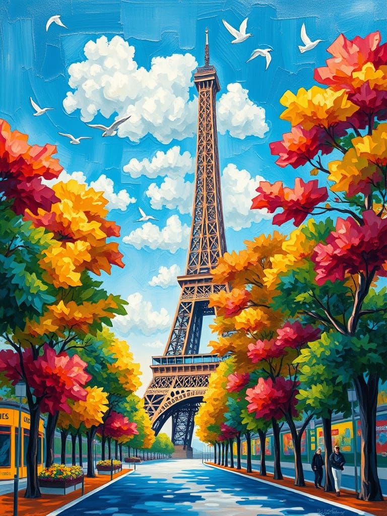 Eiffel Tower in Paris: Neo-Impressionist Oil Painting