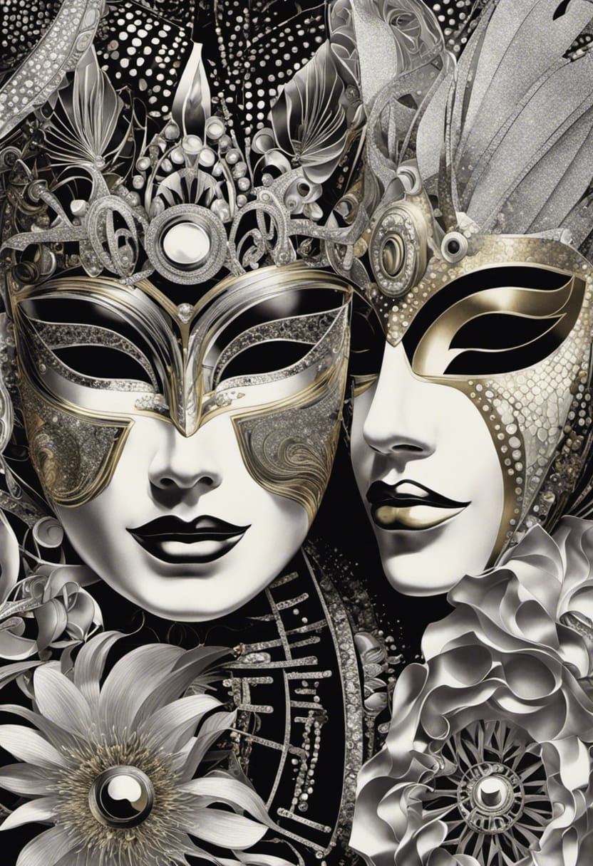 Iridescent Carnival Masks in German Expressionist Style