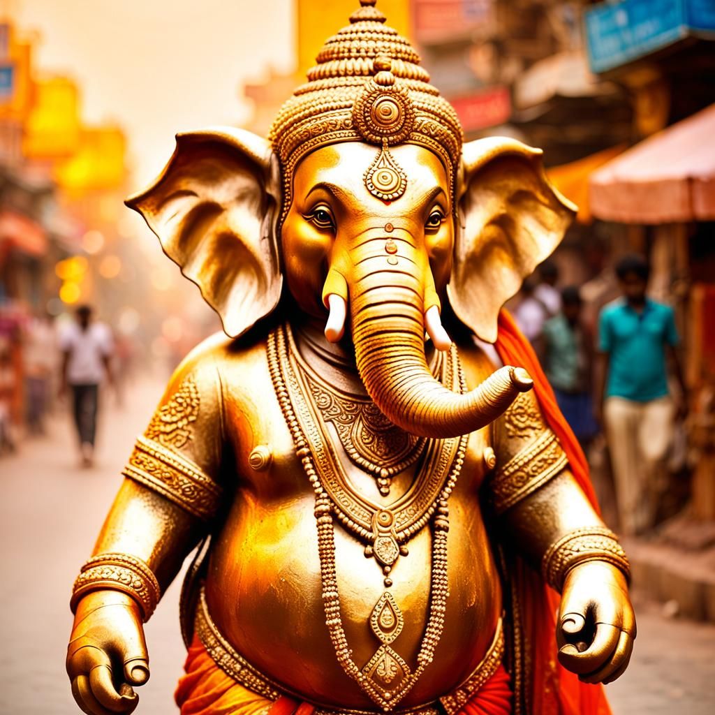 Ganesha in Vibrant Golden Light