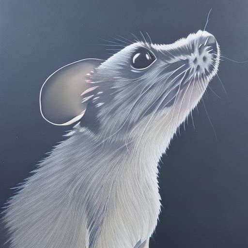 Detailed Gouache Painting of a Black Mouse