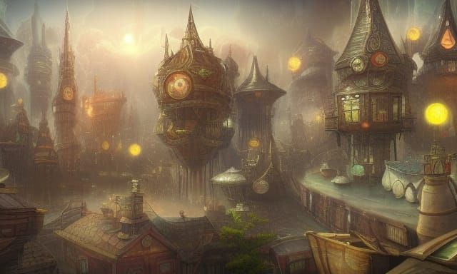 Steampunk City Floating in Space Concept Art