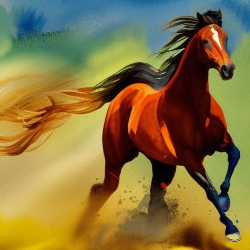 Galloping Horse in Gouache Watercolor Style