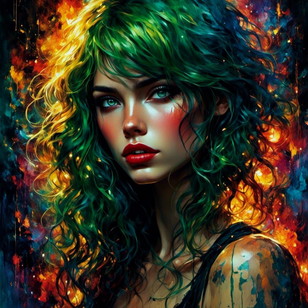 Cyberpunk Portrait of Red-Haired Beauty