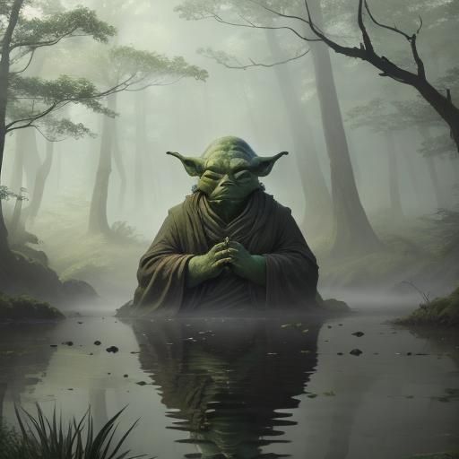 Zen Yoda in Misty Swamp, Constable Style