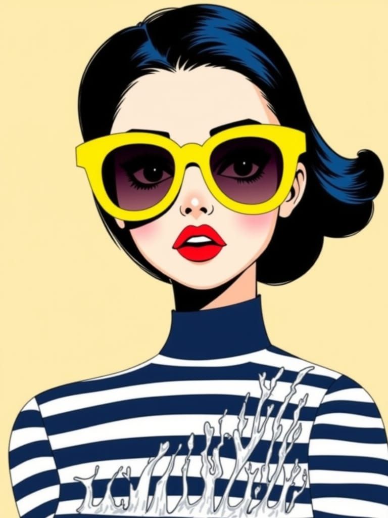 Pop Art Fashion Illustration of Woman with Sunglasses
