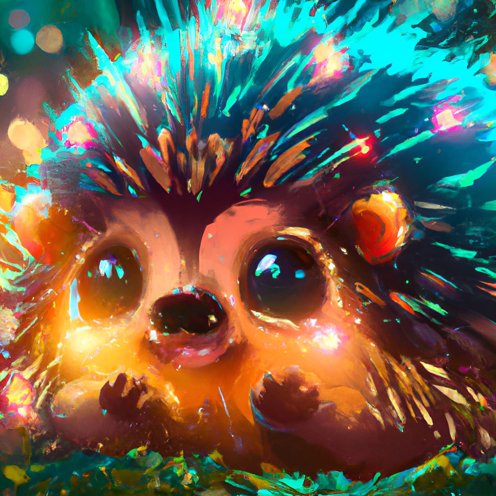 Cutest Christmas Porcupine in a Forest, Digital Art