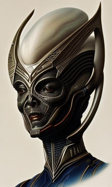 Intricate Alien Portrait in Star Trek Uniform