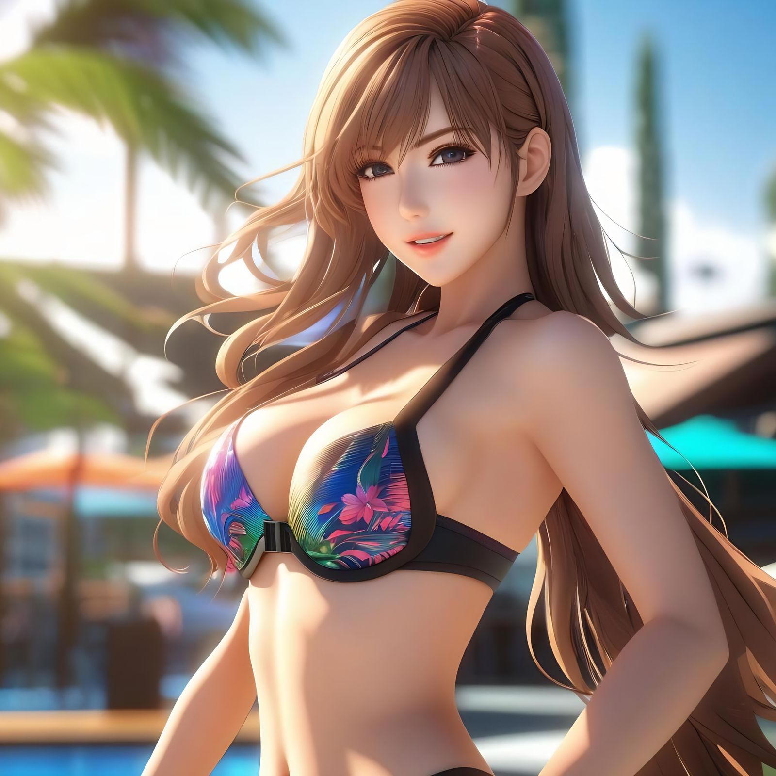 Anime Style Woman in Bikini, Photorealistic Detail