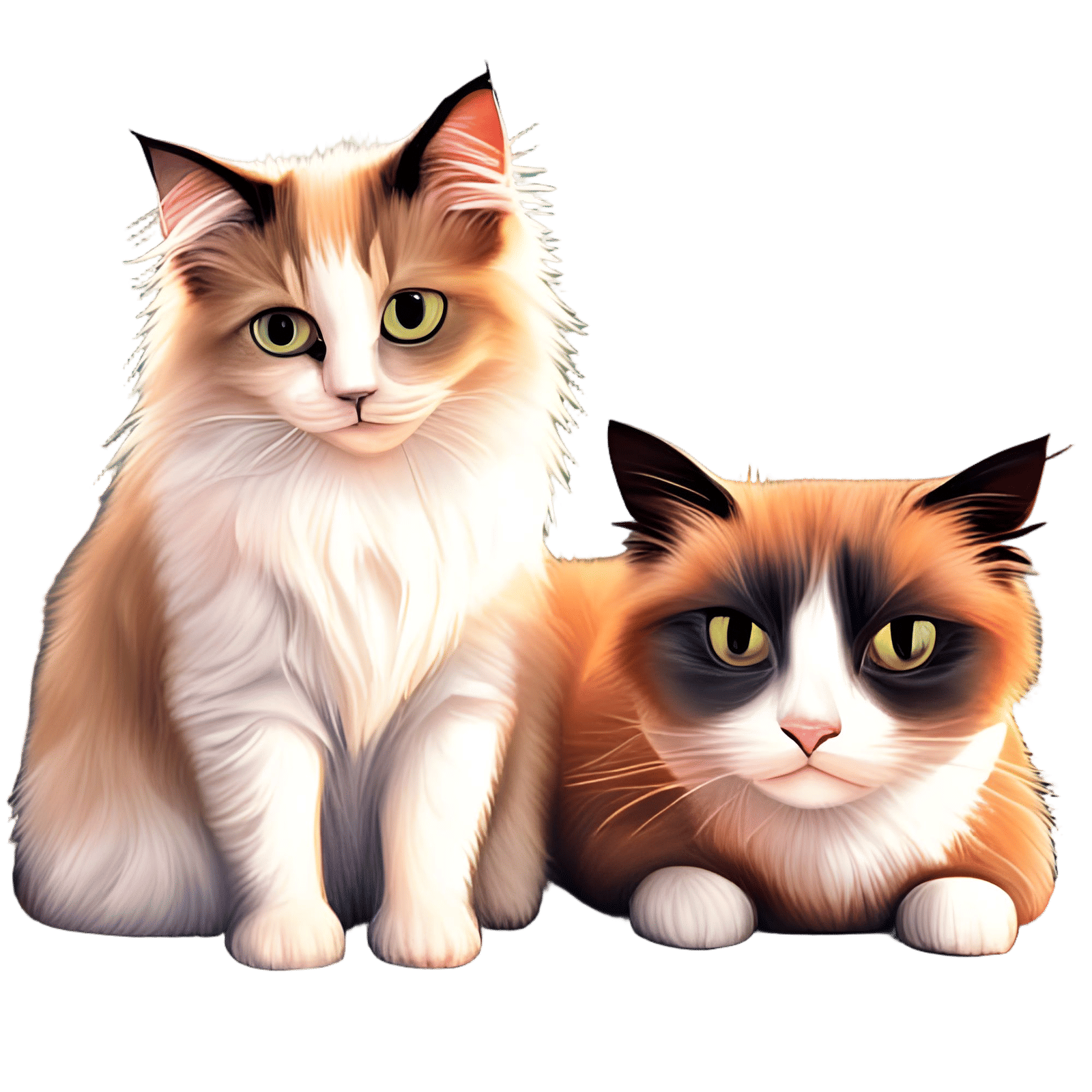Hyperrealistic Portrait of Two Mixed Breed Cats