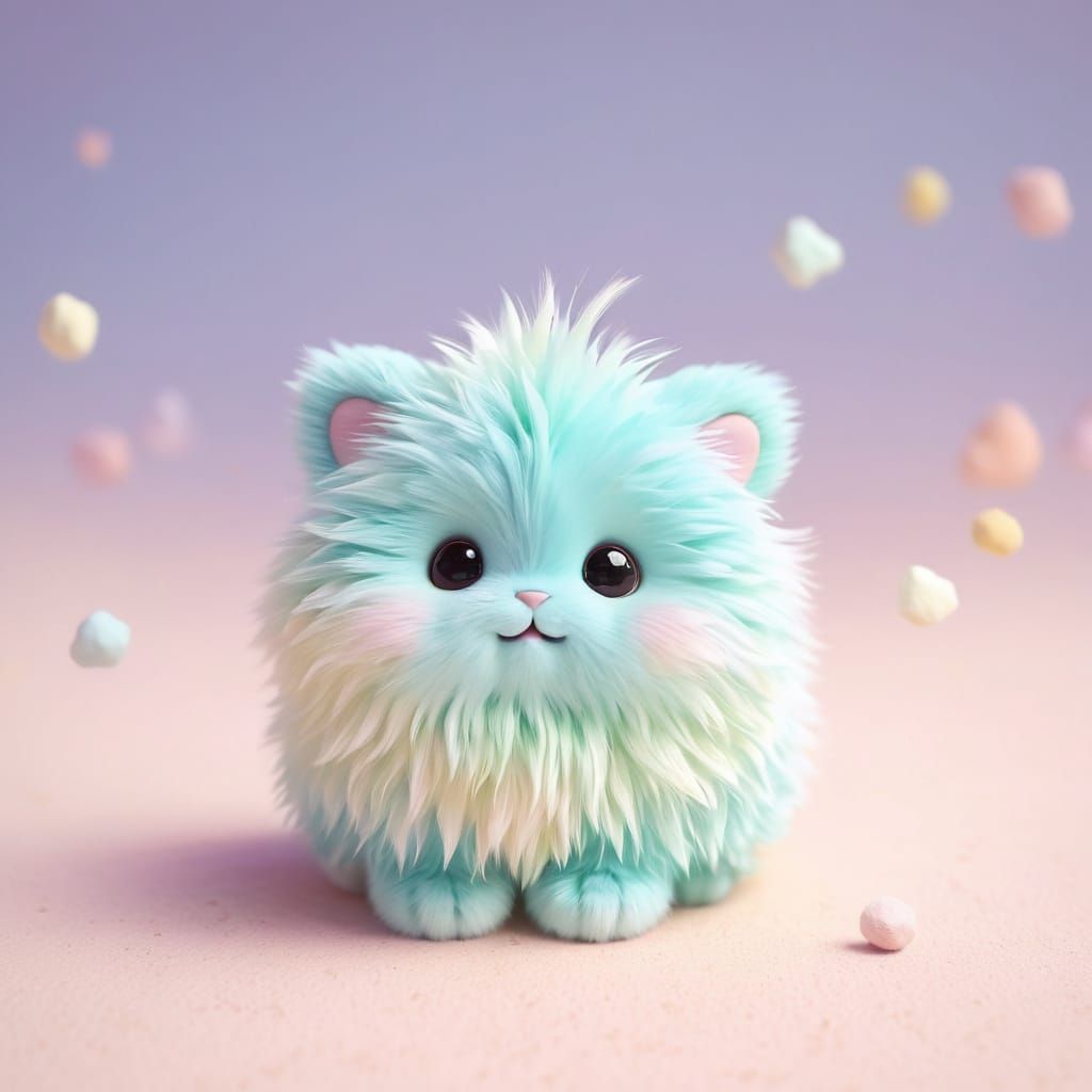 Whimsical Kawaii Animal Portrait in Pastel Hues