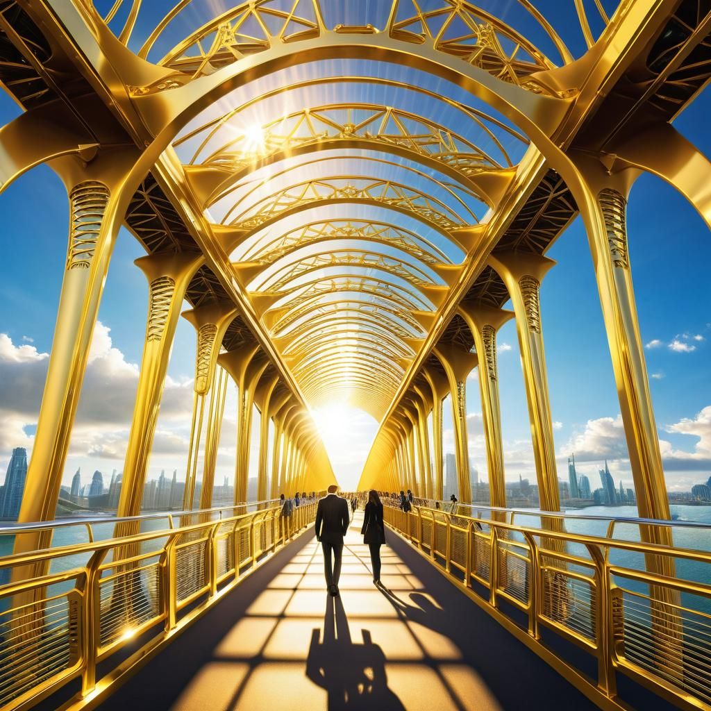 Radiant Golden Bridge in Solarpunk Style