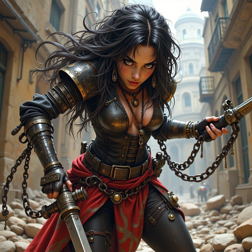 Gothic Steampunk Pit Fighter with Mech Whip