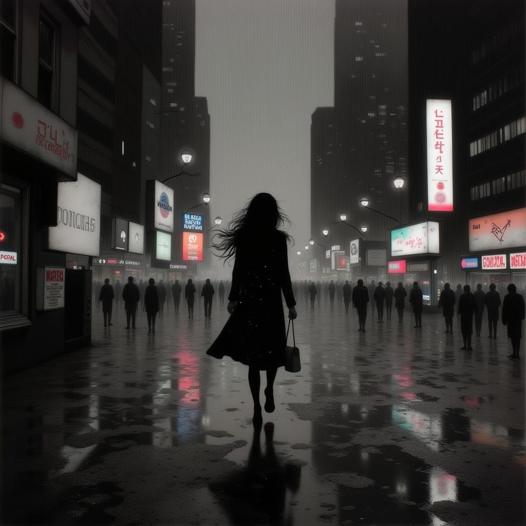 Gritty Nighttime Scene of a Woman Running in New York City