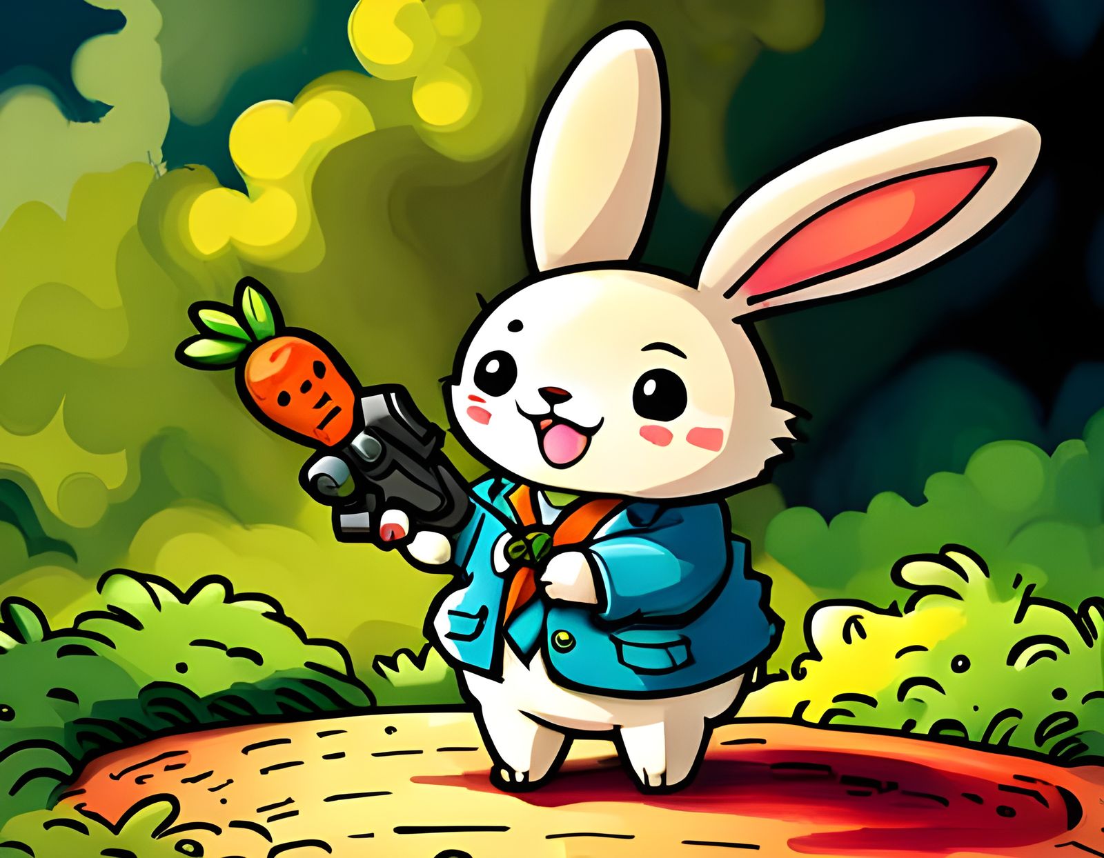 Rabbit with Carrot Gun: Chibi Ghibli Style