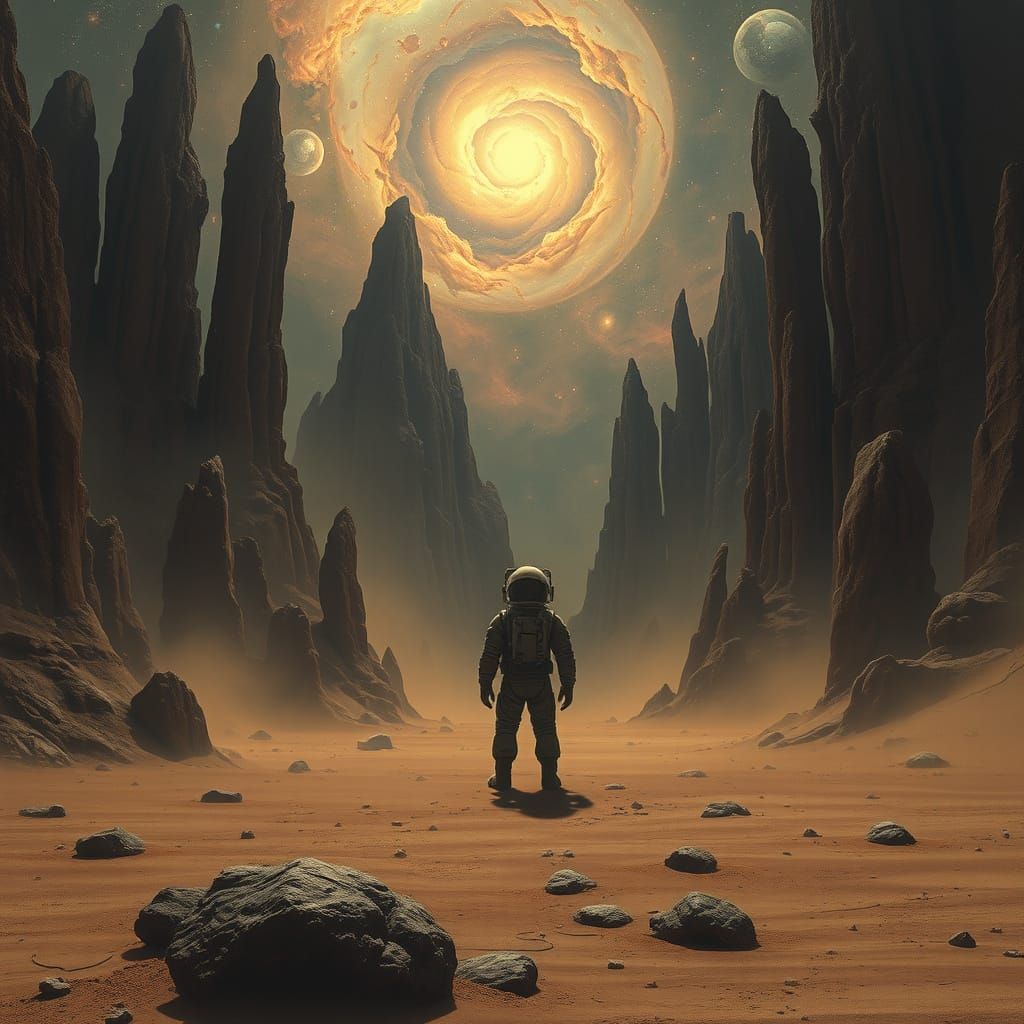 Astronaut on Alien Planet in Dark Fantasy Style