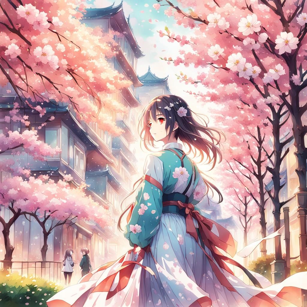 Anime Girl in Blossom City Key Visual