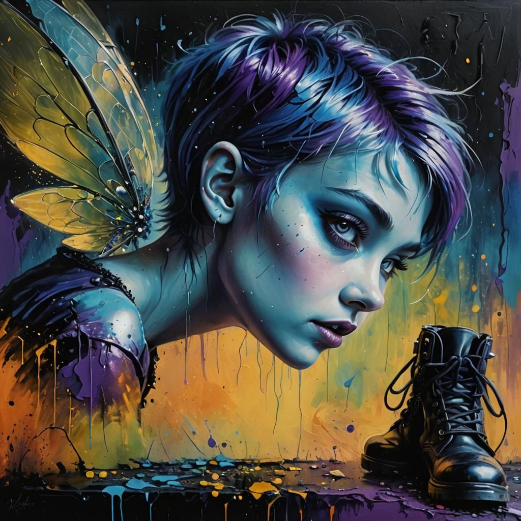 A hyperrealistic artistic portrait of Tinkerbell dressed in ...