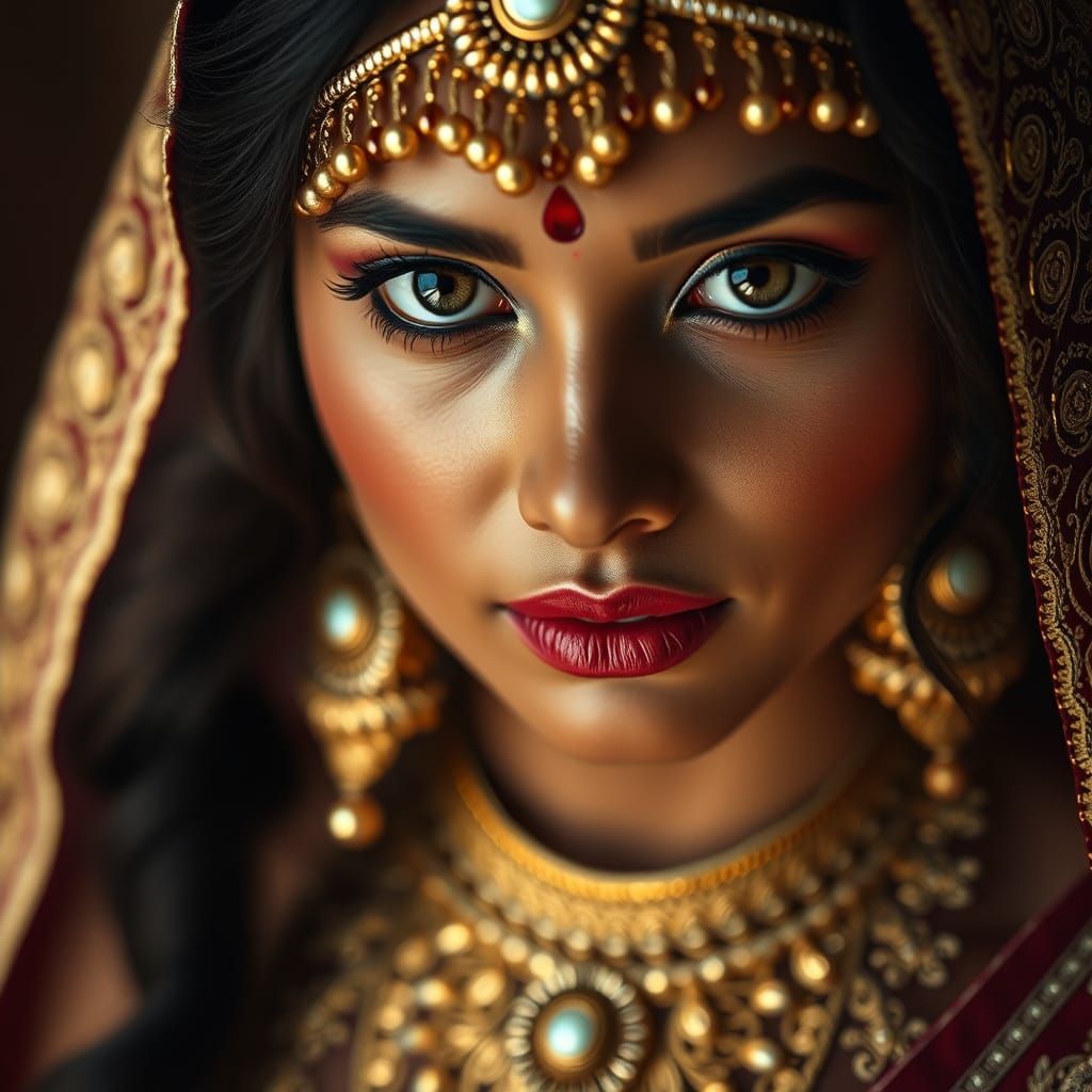 Elegant Indian Princess Close-up Portrait in Stunning Detail