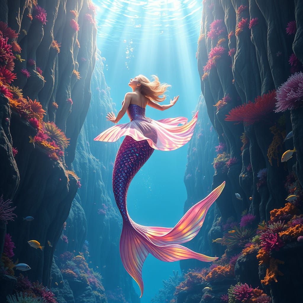 Stunning Mermaid in Vibrant Underwater Scene