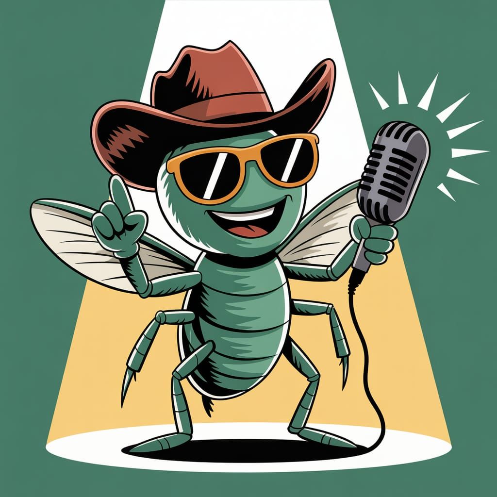 Cartoon Cowboy Cricket Character in Dynamic Pose