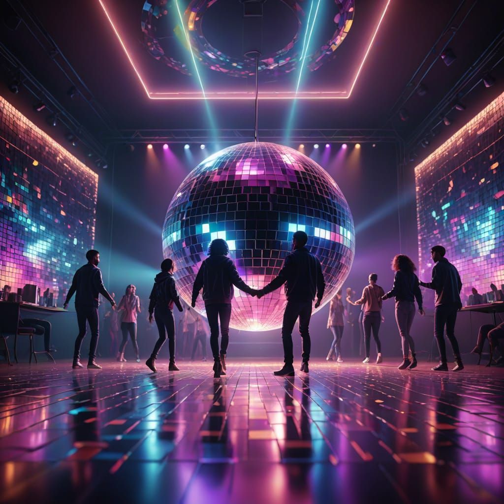 Vibrant Disco Era Dance Scene in Hyper-Realistic 3D