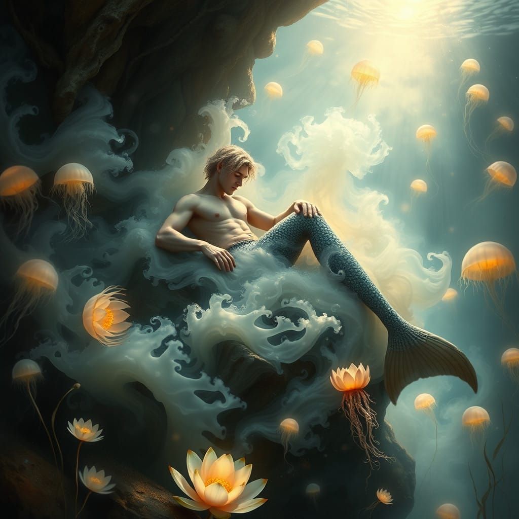 Mermen in a Mystical Underwater Grotto