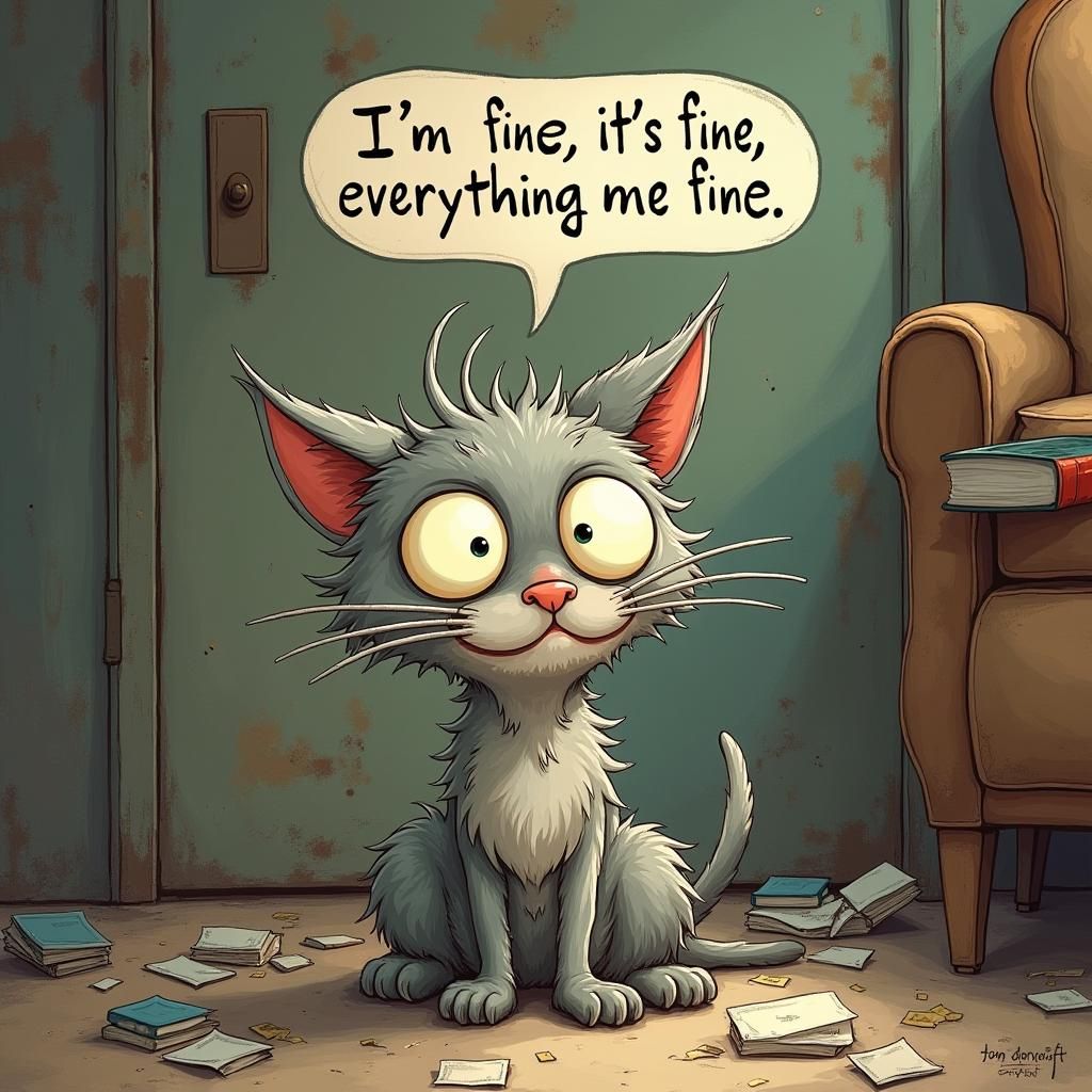 Distressed Cat Cartoon in Expressive Animation Style