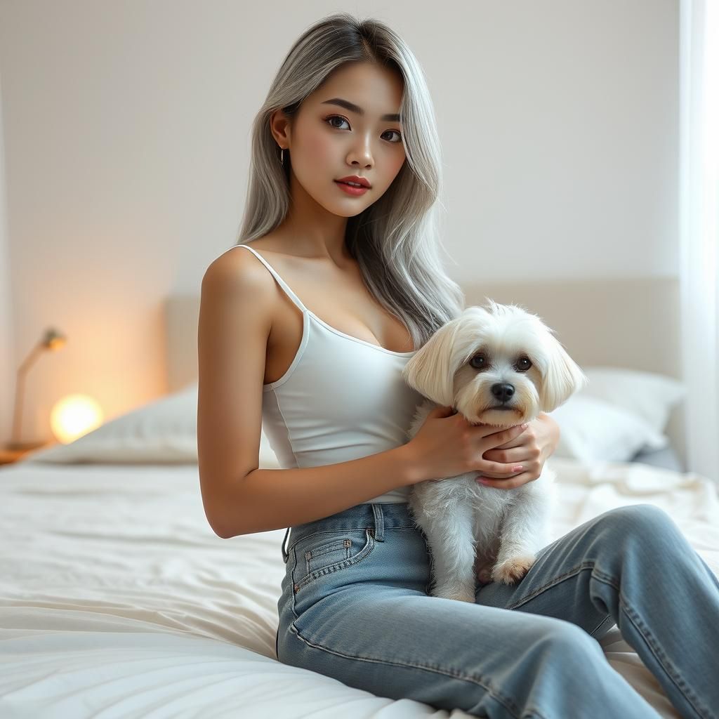 Japanese Woman with Dog in Rococo Style