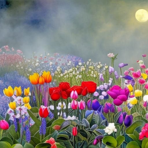 Foggy Flower Garden Watercolor by Chagall