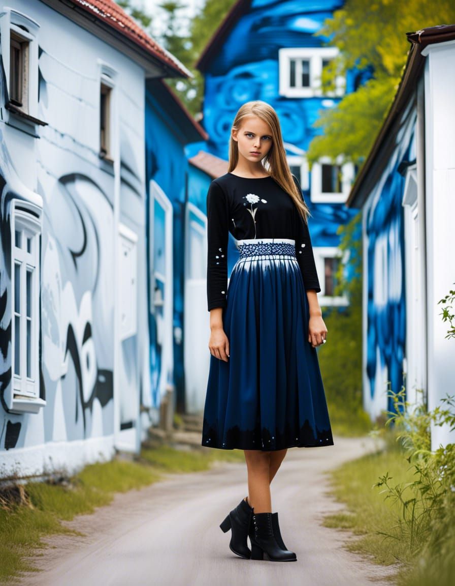 Estonian Girl in Village, Graffiti Art Style