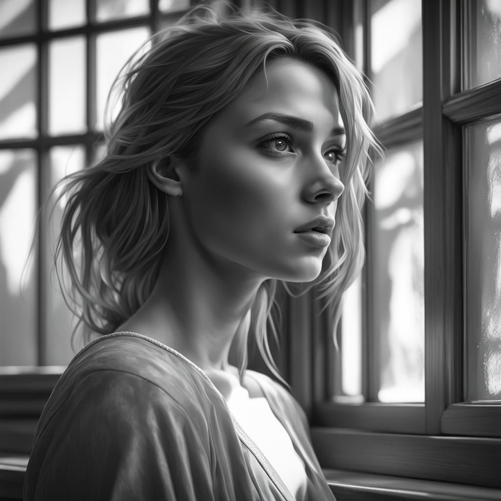 Monochrome Portrait of Girl with Dynamic Lighting