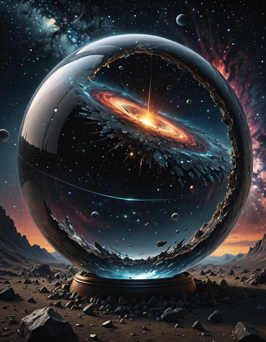 Black Hole Inside Crystal Galaxy Apple: Digital Matte Painti...