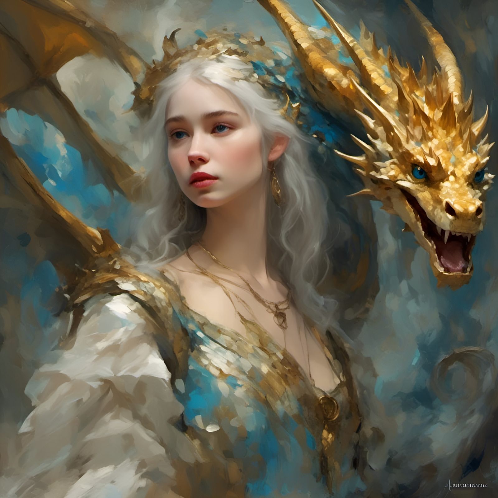 Woman with Dragon: Holographic Astral Cosmic Illustration