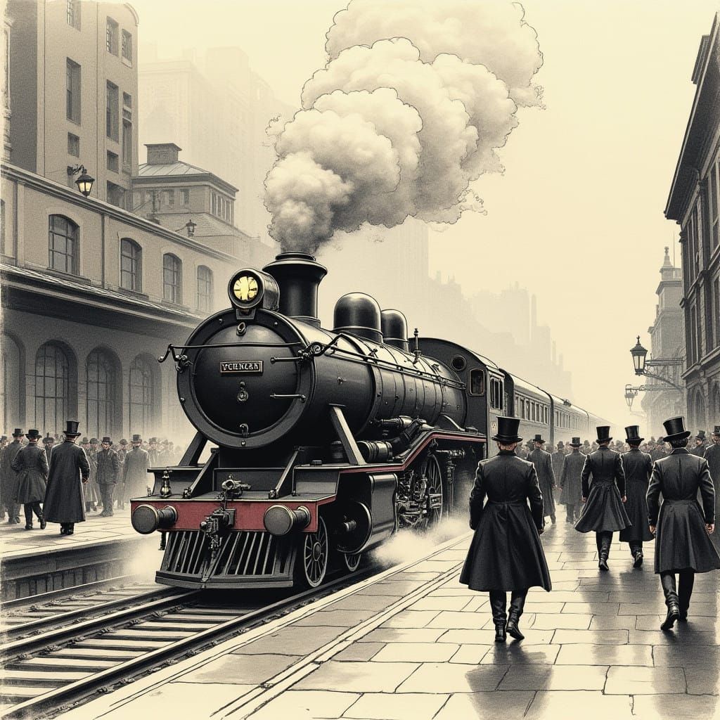 Romantic Industrial Era Steam Train Station in Victorian Sty...