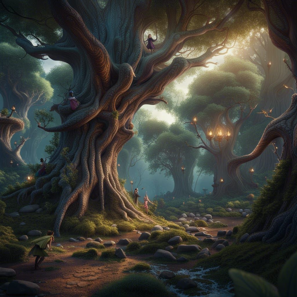Fairies in Enchanted Forest: Fantasy Concept Art