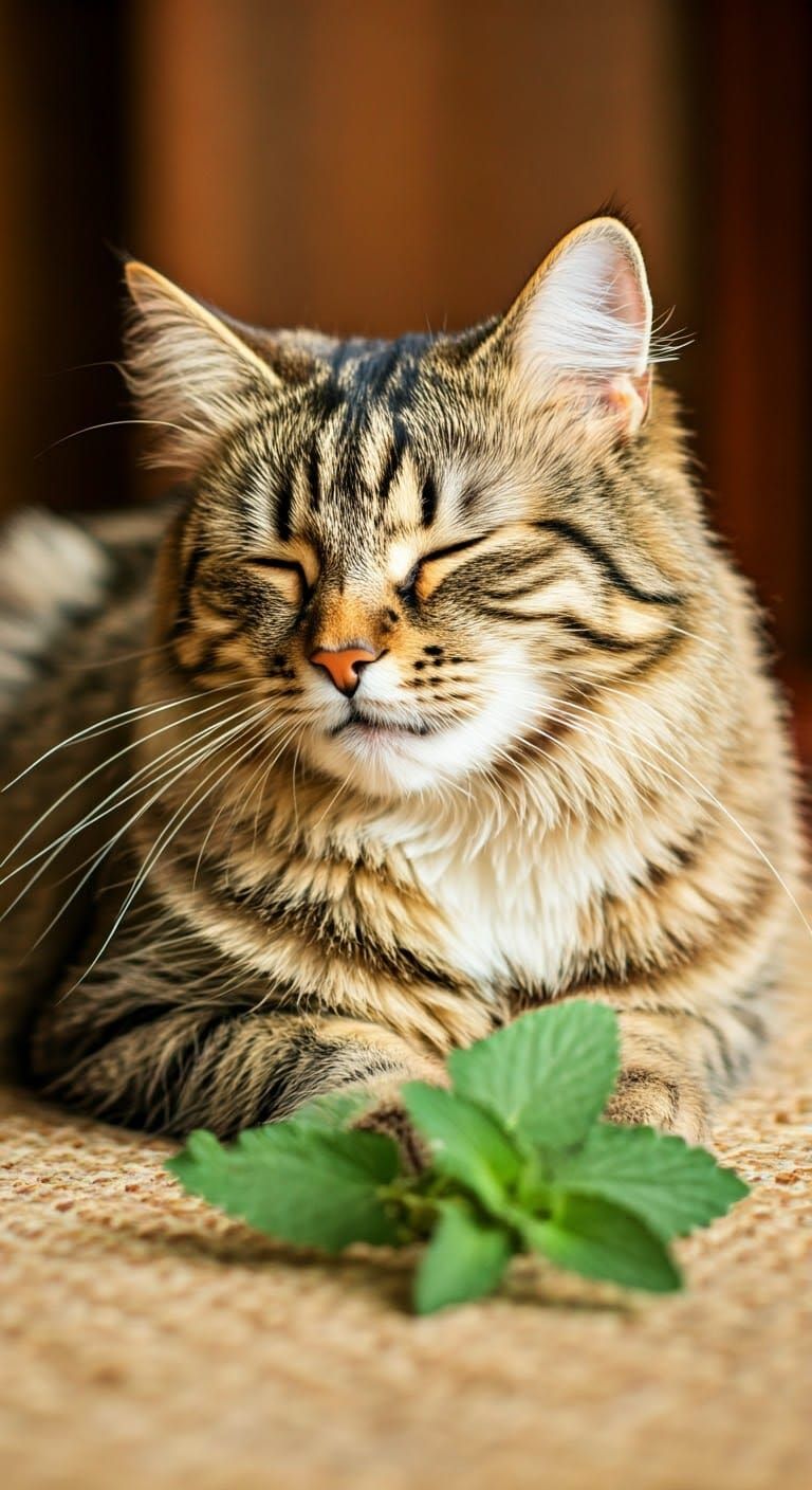 Relaxed Cat in Blissful State, Surrounded by Catnip